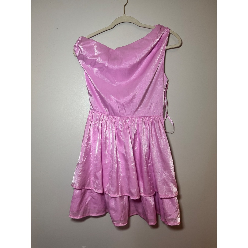 Selfie Leslie Pink Metallic One Shoulder Tiered Mini Dress XS NWT CE0001V-PK-XS